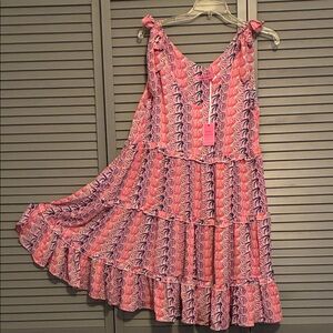 Simply Southern Pink and Navy Patterned Tiered women’s Dress